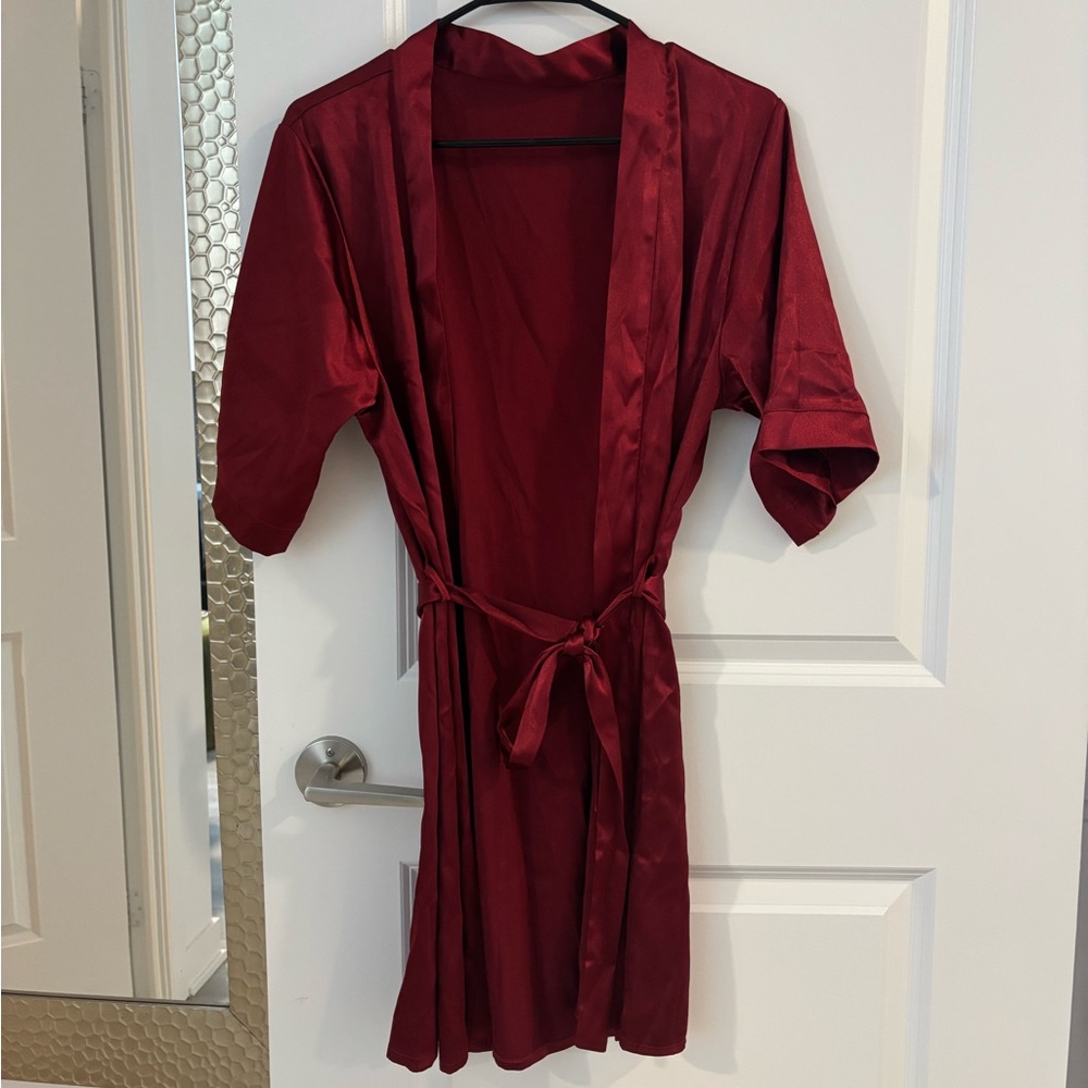 Local European Deep Red Satin Robe NWOT
